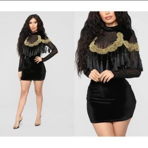 Fashion Nova Black Gold Dress Fringe Beaded Tassel
